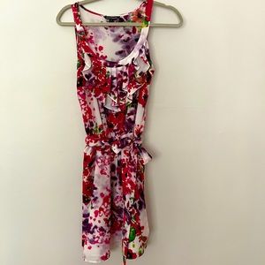 Tie waist floral dress with ruffle